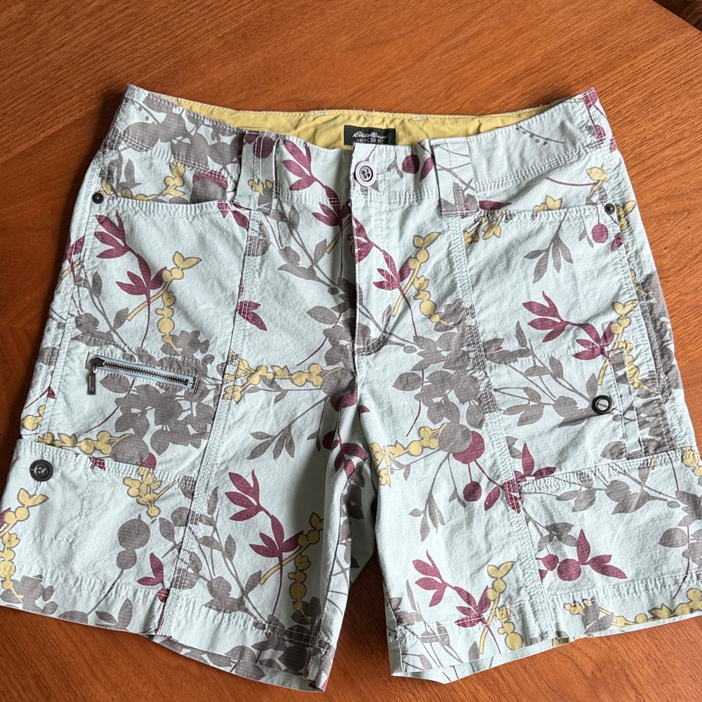 Eddie Bauer Leaf Print Shorts - light green, yellow and maroon. So cute!!